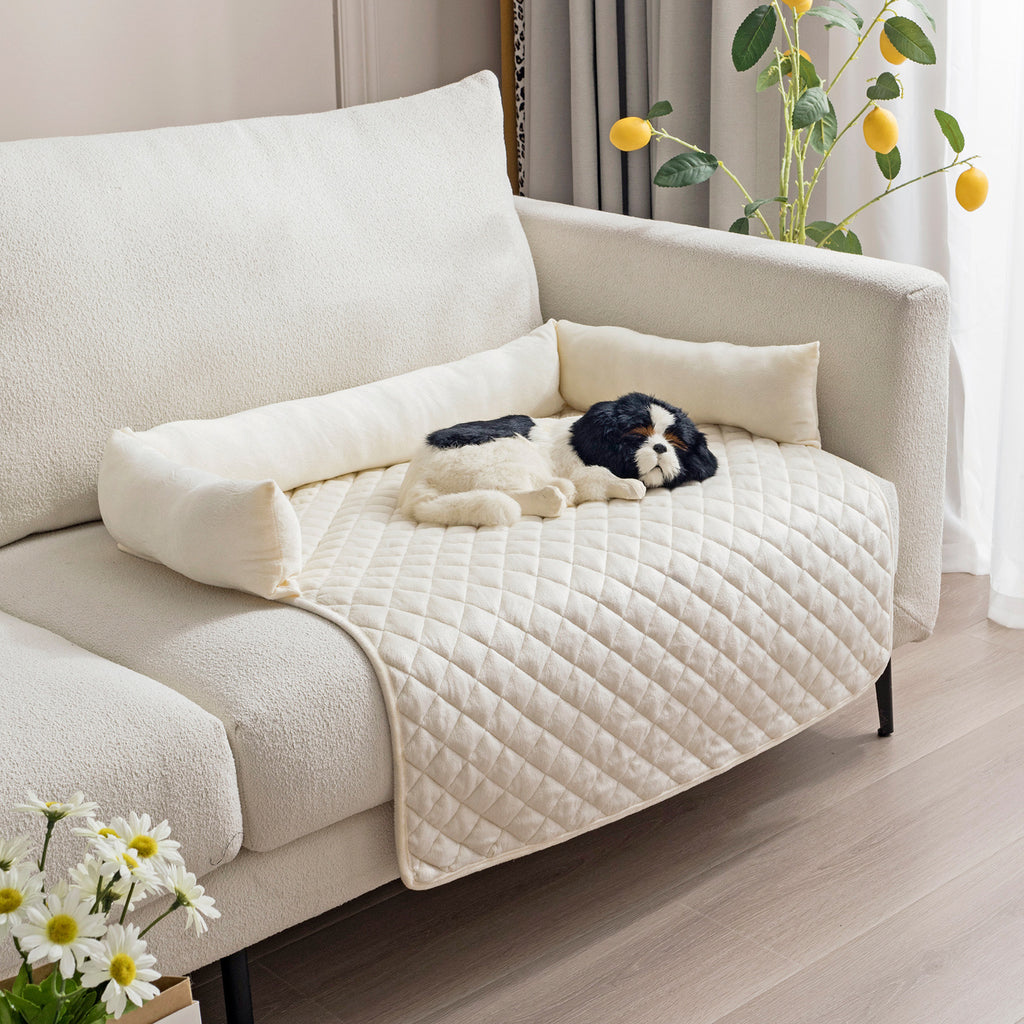 Curved Plush Dog Sofa Bed and Furniture Protector