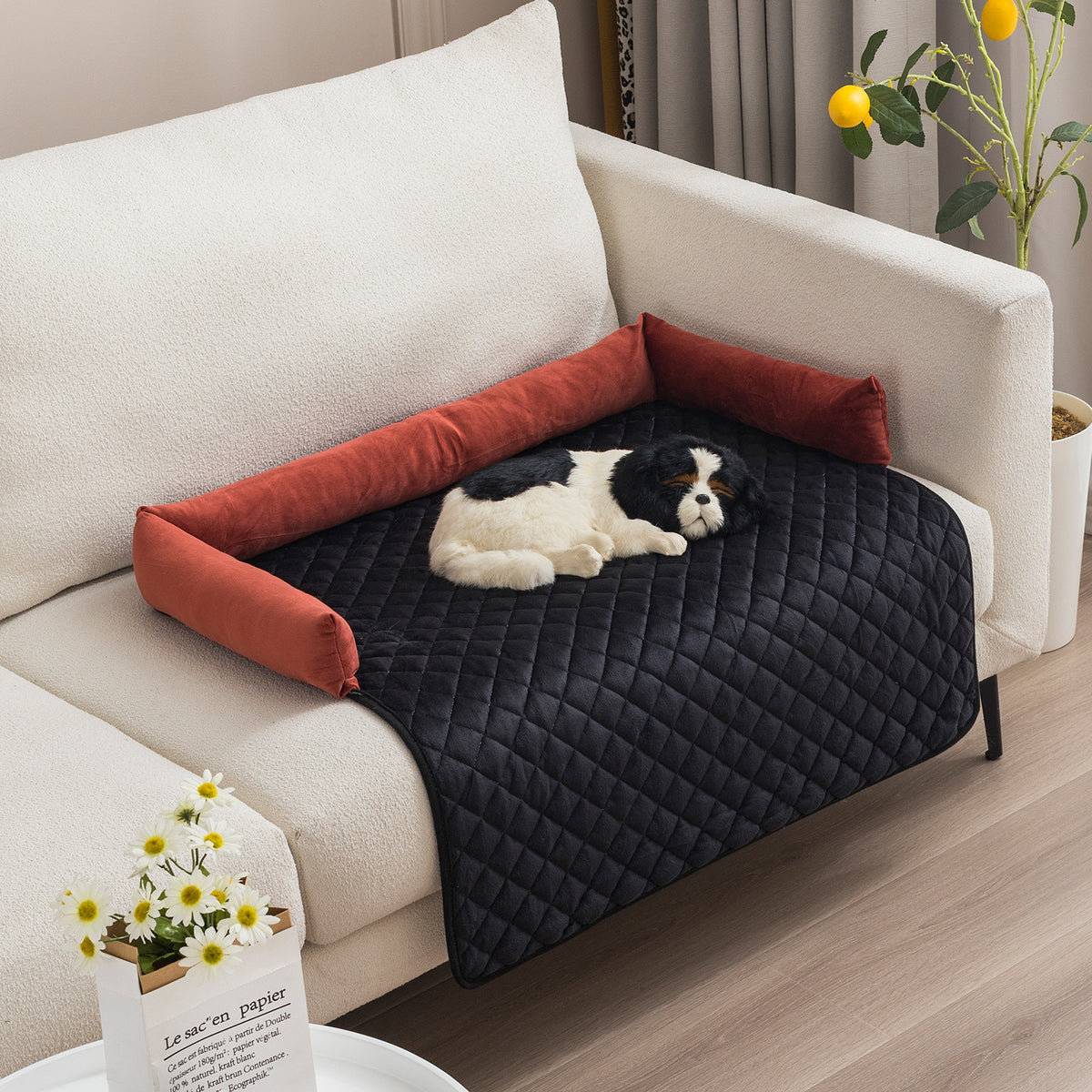 Curved Plush Dog Sofa Bed and Furniture Protector