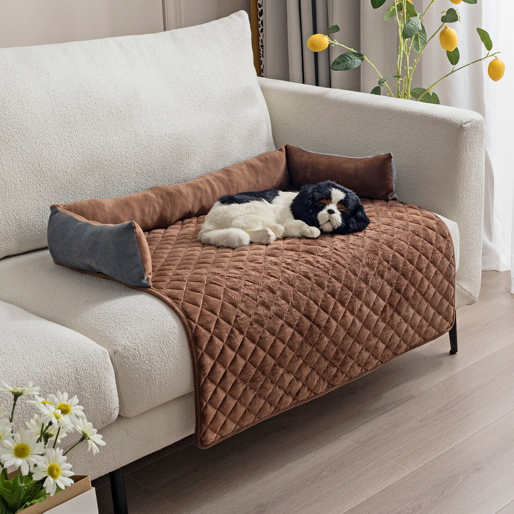 Curved Plush Dog Sofa Bed and Furniture Protector