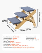 Folding 3-Step Wooden Pet Stairs for Bed, Sofa & Car