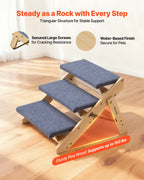 Folding 3-Step Wooden Pet Stairs for Bed, Sofa & Car