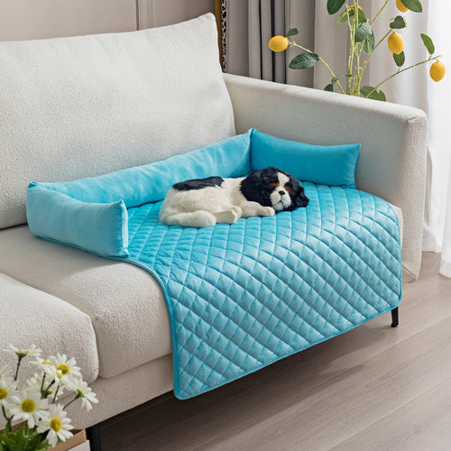 Curved Plush Dog Sofa Bed and Furniture Protector