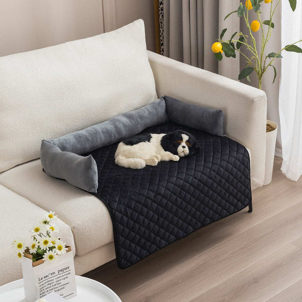 Curved Plush Dog Sofa Bed and Furniture Protector