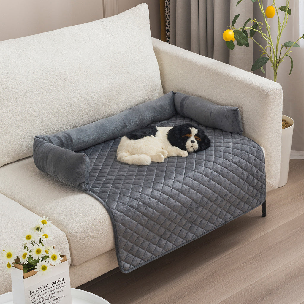 Curved Plush Dog Sofa Bed and Furniture Protector